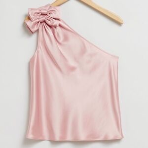 One Shoulder Satin Bow Top